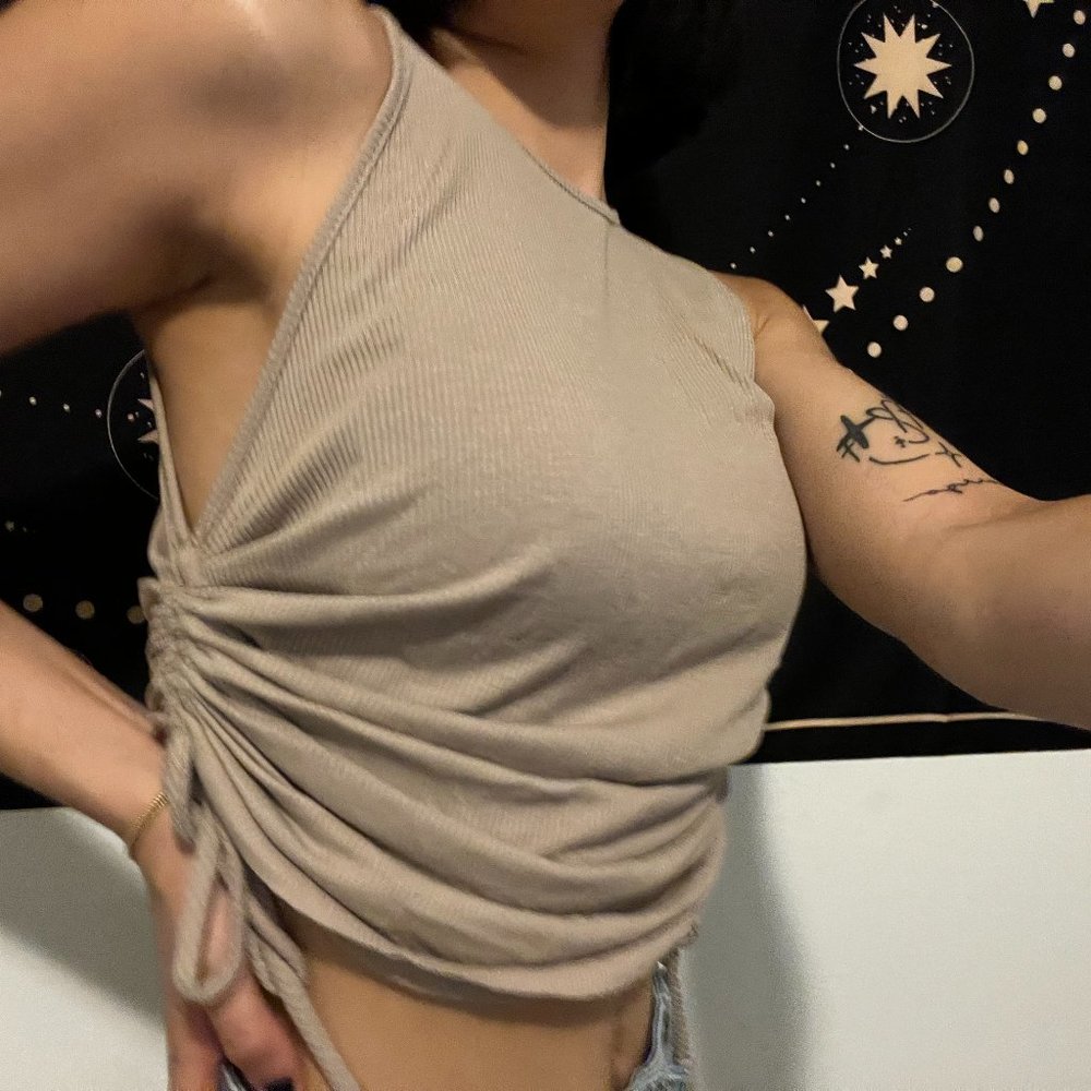 Beige Top - Blouse with Denim Shorts